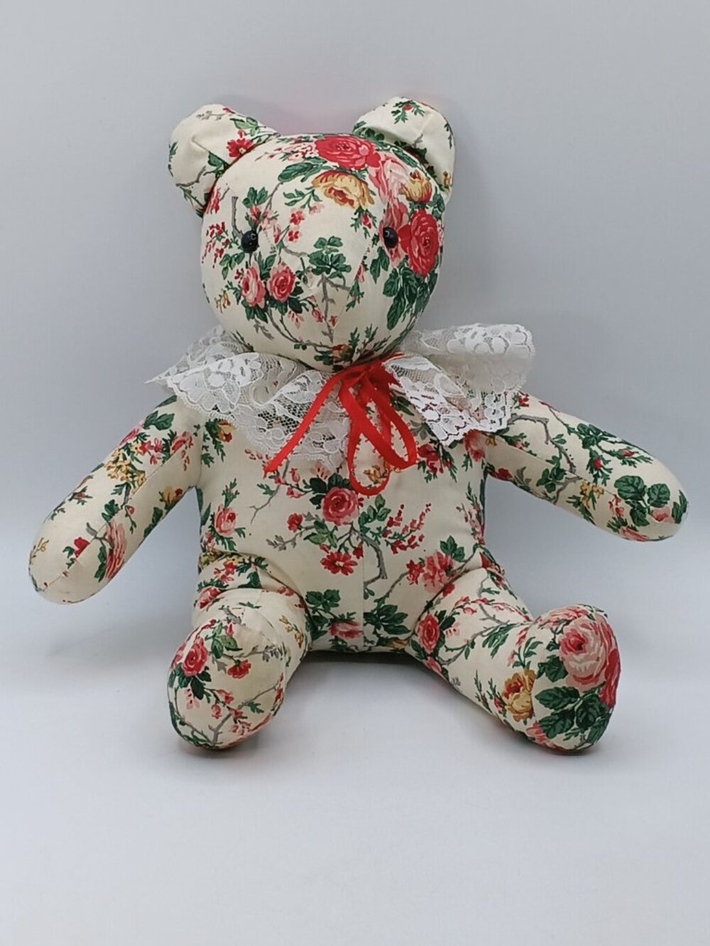 Vintage Floral Teddy Bear Provence Style Art and Craft 14" Handmade